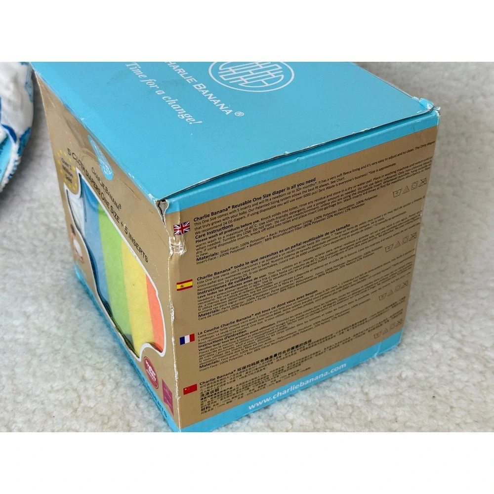 Charlie Banana 5 Cloth Diapers One Size + 5 Inserts Multi Color Reusable Set
